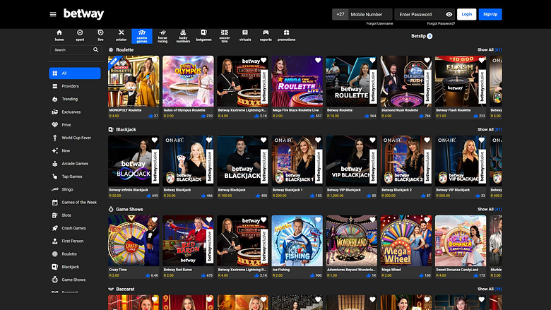 Betway Casino Desktop Live Dealer