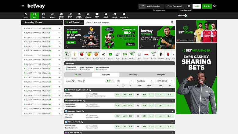 Betway Casino Desktop Sports