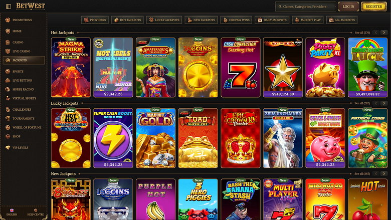 Jackpot de bureau du casino Betwest