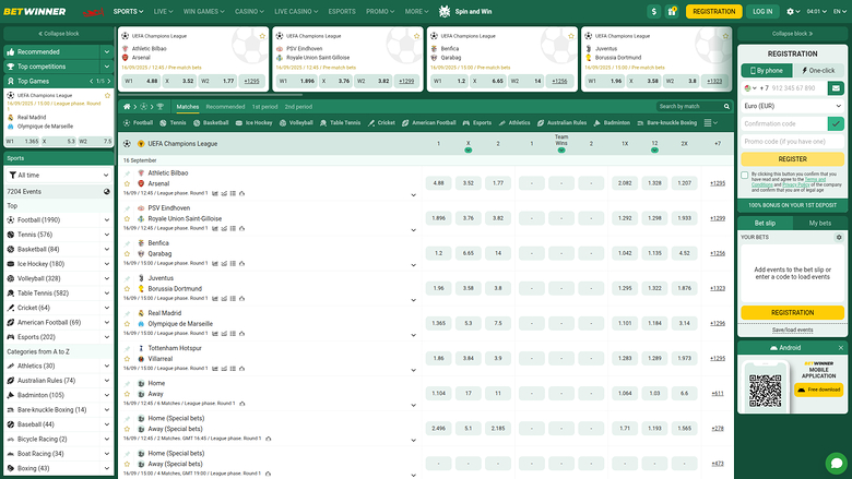 BetWinner Casino Desktop Sports