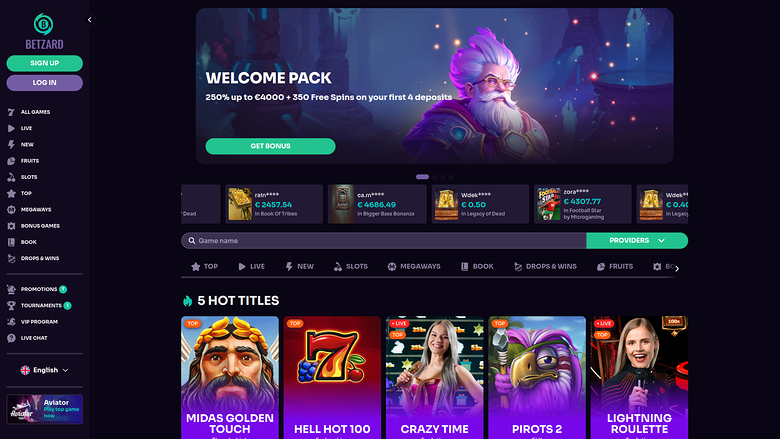 Betzard Casino Desktop Homepage