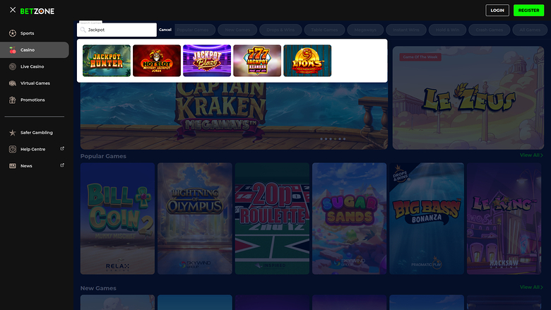 Jackpot desktop di Betzone Casino