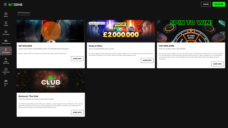Promozioni desktop di Betzone Casino