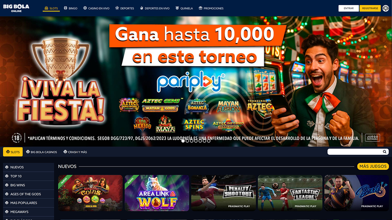 Página de inicio de escritorio de Big Bola Casino