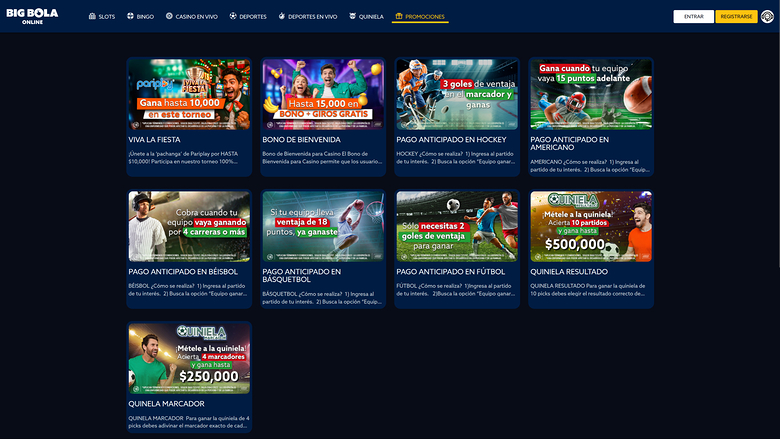 Promociones de escritorio de Big Bola Casino
