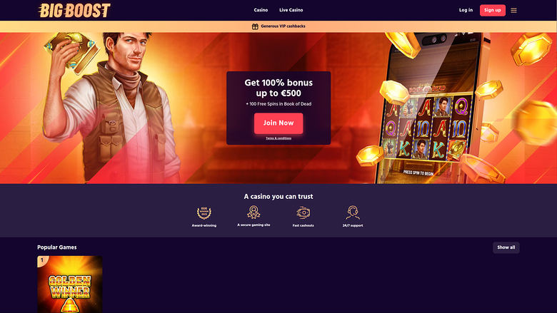 Página de inicio de escritorio de Big Boost Casino