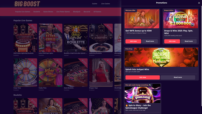 Promociones de escritorio de Big Boost Casino