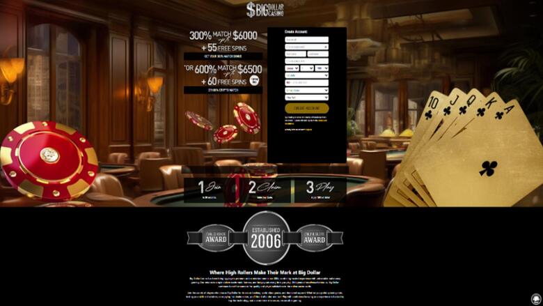 Page d'accueil du casino Big Dollar (ordinateur de bureau)