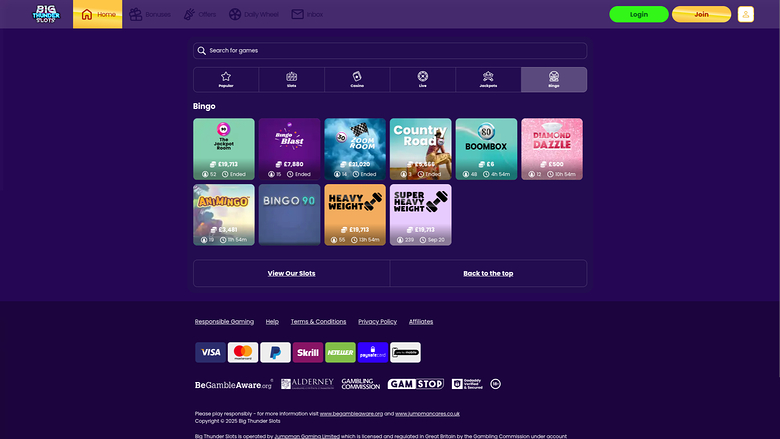 Bingo de bureau de Big Thunder Slots Casino