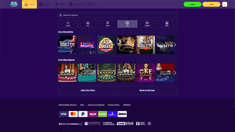 Croupier en direct sur bureau de Big Thunder Slots Casino