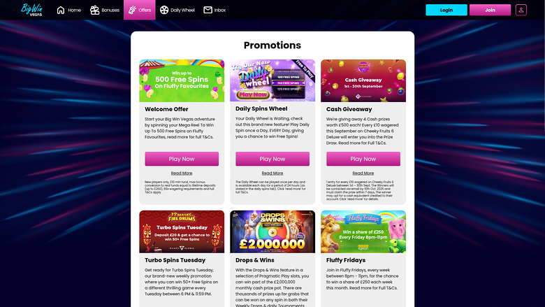 Big Win Vegas Casino Desktop-Aktionen