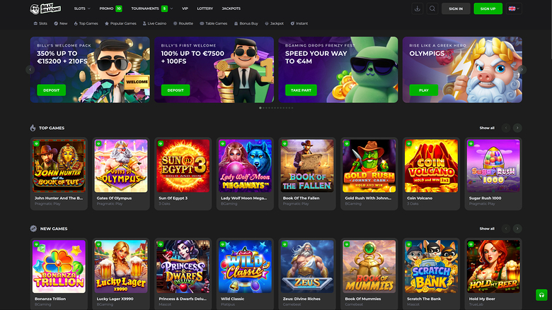 Page d'accueil de bureau de Billy Billion Casino