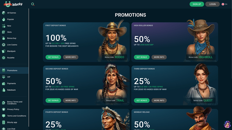 Bilucky Casino Desktop Promotions