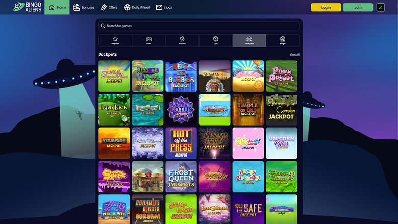 Jackpot de Bingo Aliens Casino sur ordinateur