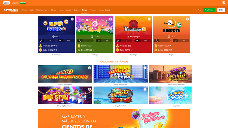 Bingo de Bingo Botemania Casino sur ordinateur