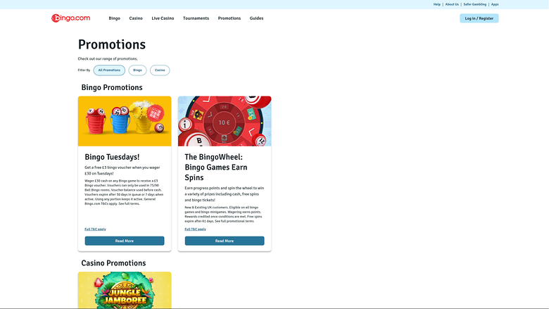 Promotions de la version de bureau de Bingo.com Casino