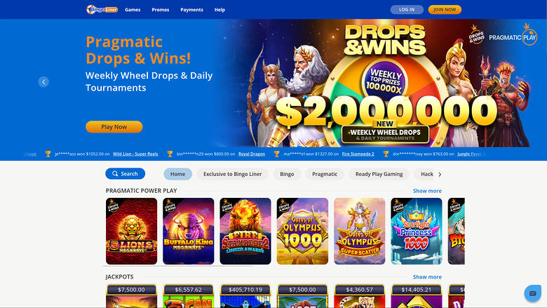 Homepage desktop di Bingo Liner Casino