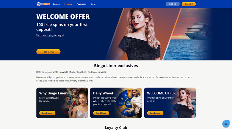 Promozioni desktop di Bingo Liner Casino