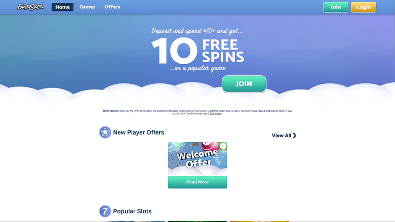 Homepage desktop di Bingo Storm Casino