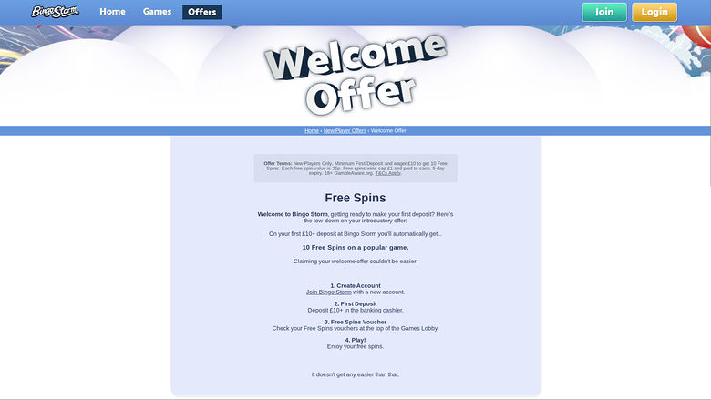 Promozioni desktop di Bingo Storm Casino