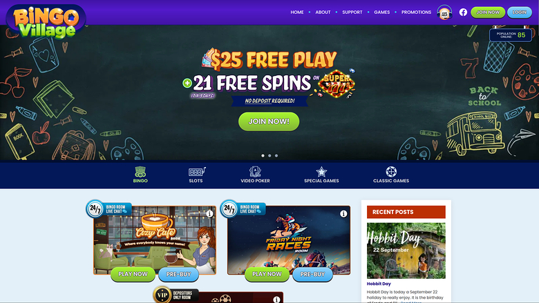 Page d'accueil de la version de bureau de Bingo Village Casino