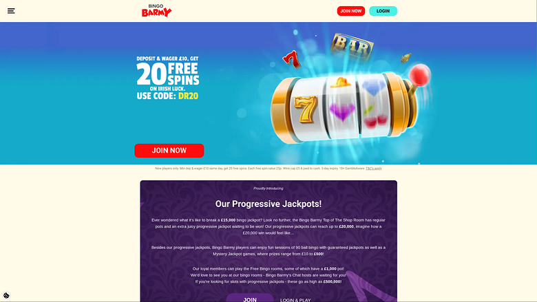 Página de inicio de escritorio del casino Bingo Barmy