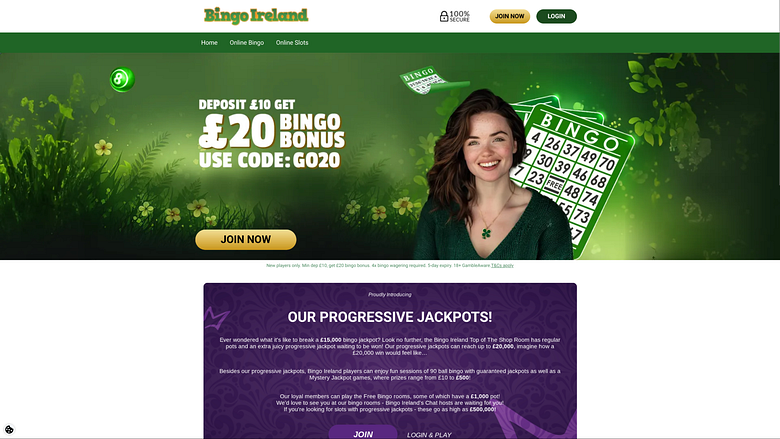 Главная страница казино Bingo Ireland для настольных компьютеров