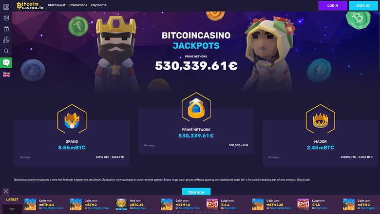 Jackpot de bureau de Bitcoin Casino