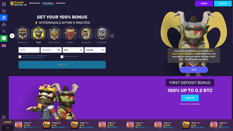 Promotions de bureau de Bitcoin Casino