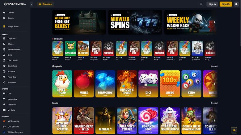 BitFortune Casino Homepage Desktop