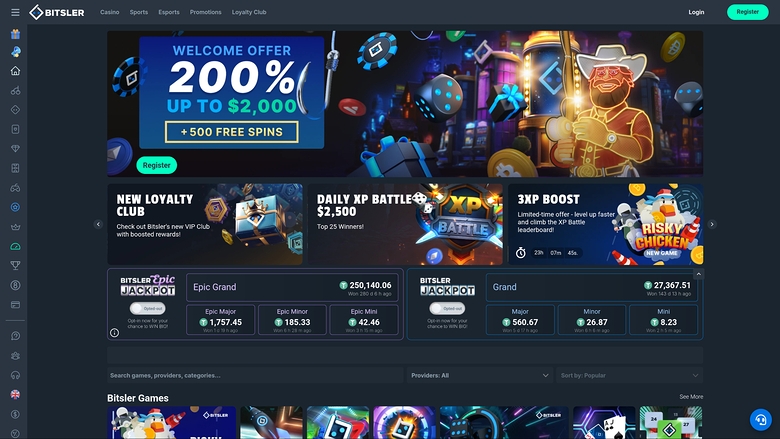 Bitsler Casino Desktop Homepage