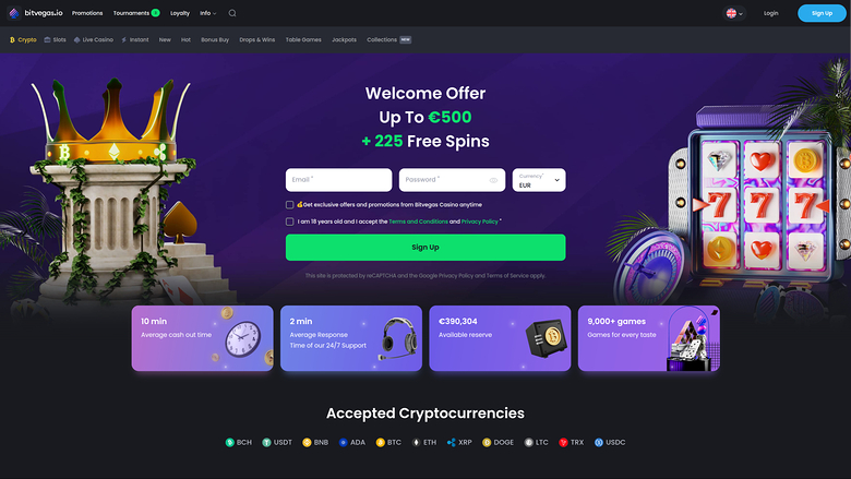 Page d'accueil de bureau de BitVegas Casino