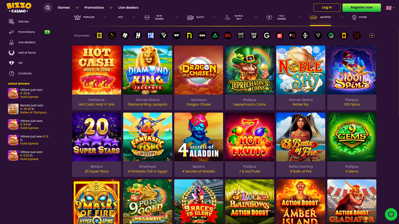 Jackpot sur ordinateur de Bizzo Casino