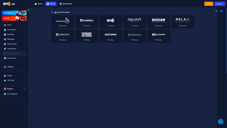 Développeurs de jeux sur ordinateur de BK8.io Casino