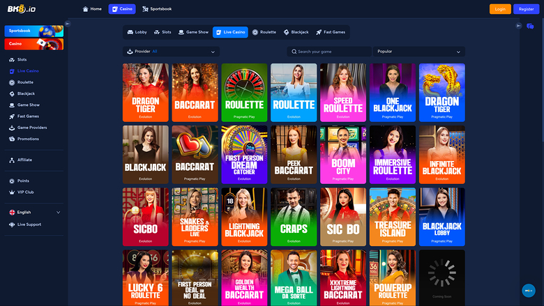 Croupier en direct sur ordinateur de BK8.io Casino