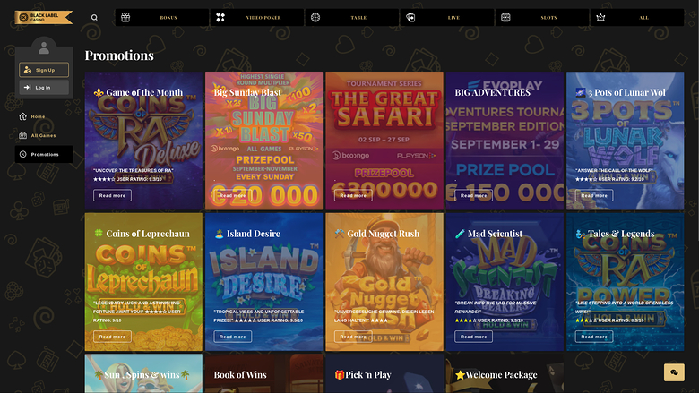 Promotions de bureau de Black Label Casino