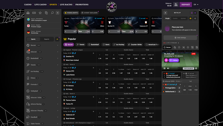 Sports de bureau de Black Magic Casino