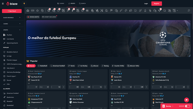 Blaze Casino Desktop-Sportwetten