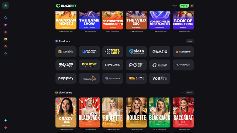 BlazeBet Casino-Spielentwickler Desktop