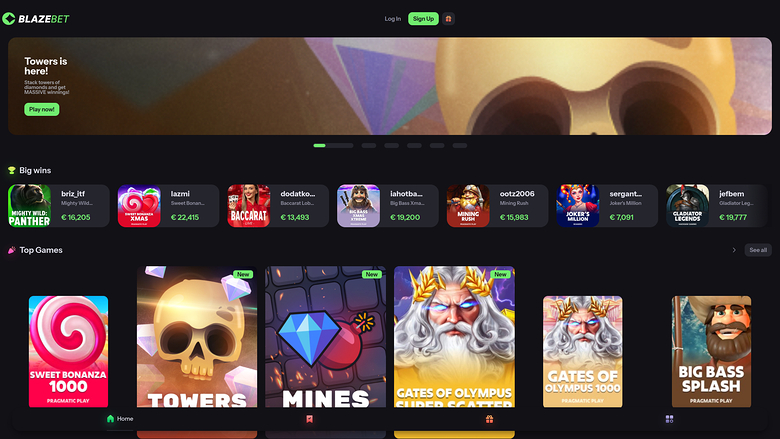 Página de inicio de BlazeBet Casino para ordenador