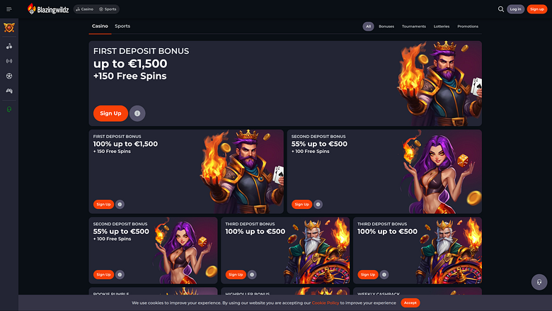 Акции казино Blazingwildz для настольных компьютеров