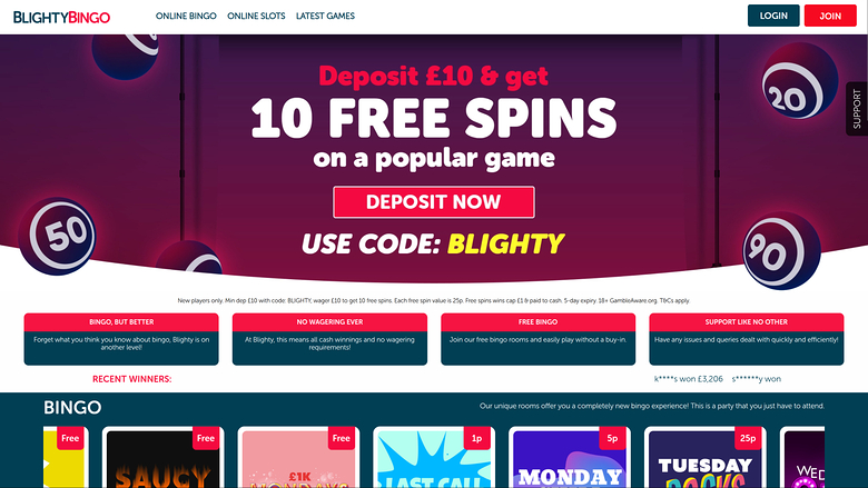 Homepage desktop di Blighty Bingo Casino