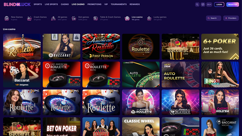 Casino BlindLuck avec croupier en direct pour ordinateur