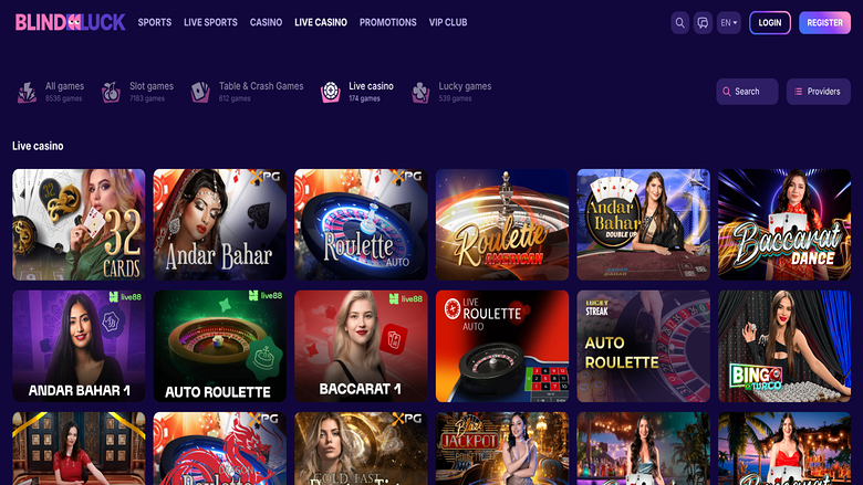 Capture d'écran des croupiers en direct du casino BlindLuck pour ordinateur