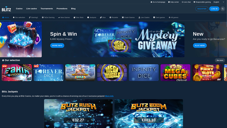 Homepage desktop di Blitz Casino