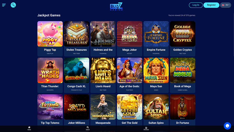 Jackpot sur bureau de Blizz Casino
