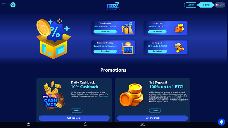 Promotions sur bureau de Blizz Casino