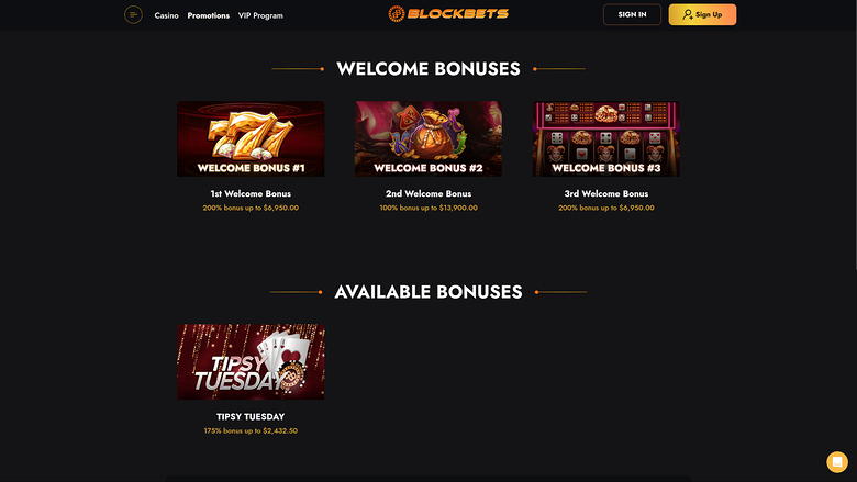 Promotions sur bureau de BlockBets Casino
