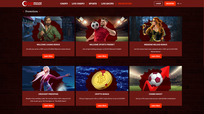 Promotions sur bureau de Blood Moon Casino