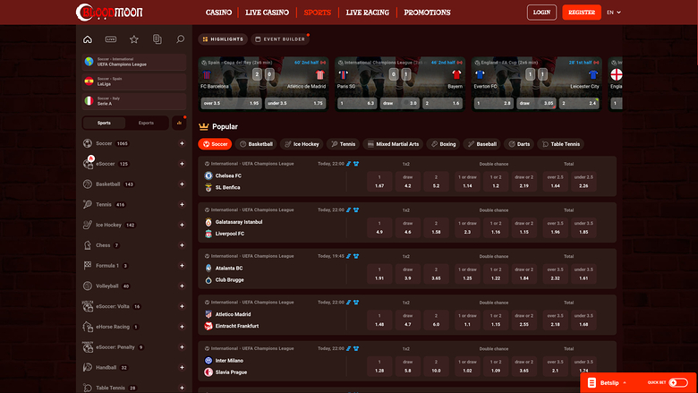 Sports sur bureau de Blood Moon Casino